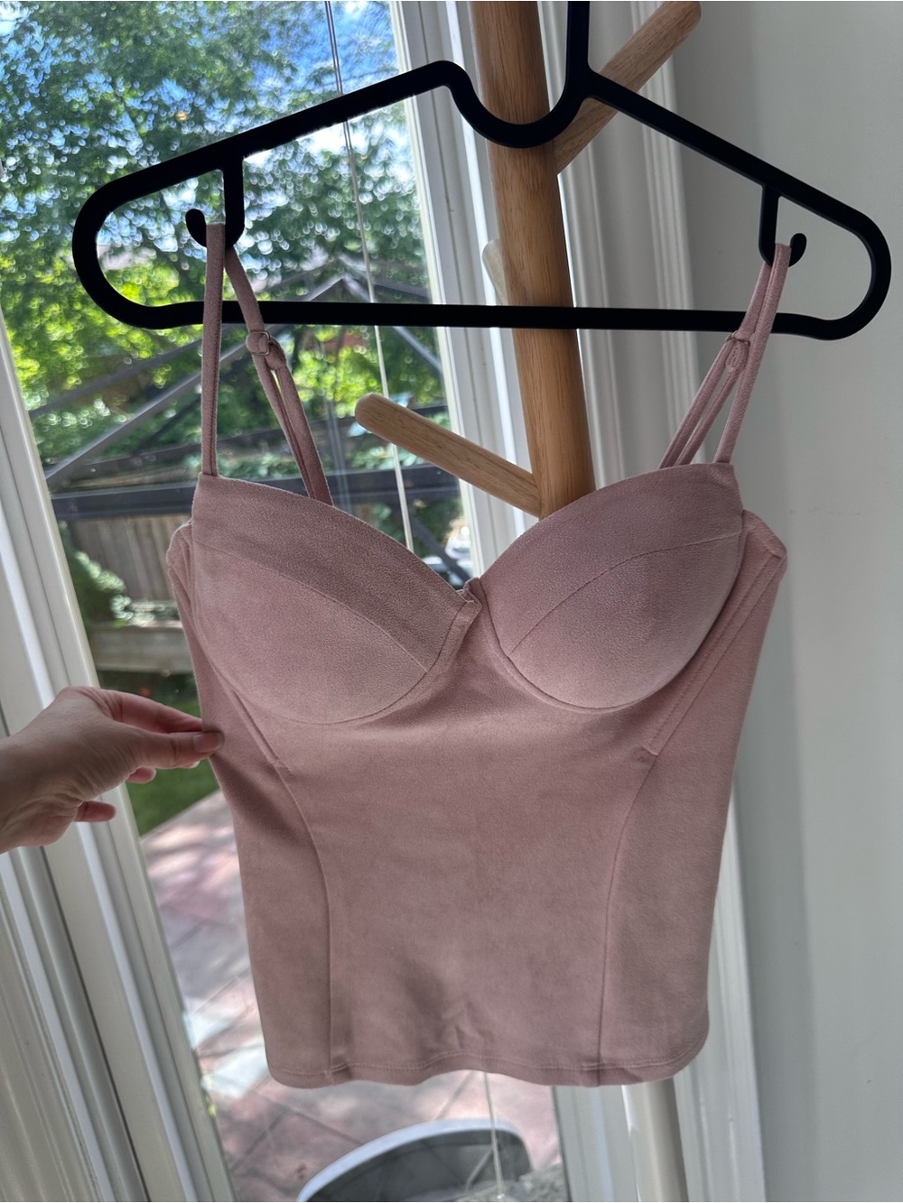 VINTAGE Y2K GUESS Pink Bustier Cami Tank Bra Top Faux Suede Stretchy Size XS